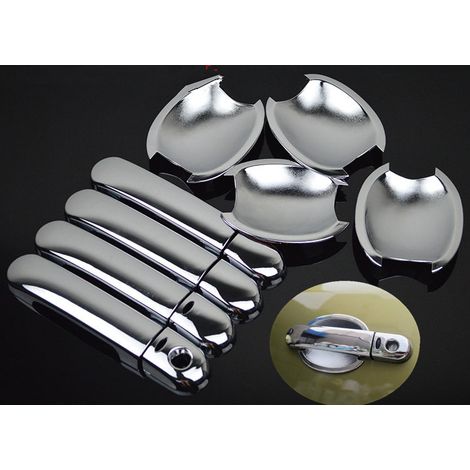 (Poignée de porte à 2 boutons) Funduoo compatible avec Nissan Tiida C11 2004-2011 - Accessoires et autocollants pour poignées de porte de voiture en fibre de carbone chromée (1/5)