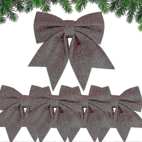 Lot de 5 nœuds rouges de Noël en plastique (24 cm) pour décorer sapin, guirlandes et décorations extérieures. (1/5)