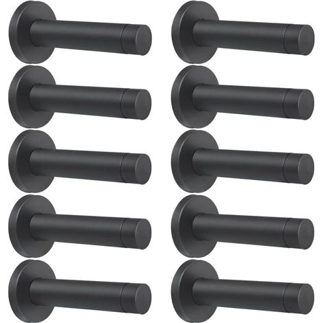 Set di 10 fermaporta resistenti da 9 cm in acciaio inox 304 con puntali in gomma, montaggio a parete, riduzione del rumore e protezione, nero opaco. (1/4)
