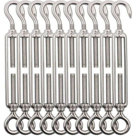 Lot de 10 tendeurs de câbles en acier inoxydable M5, à crochet et œillet, pour suspension extérieure, garde-corps et plantes grimpantes (1/5)