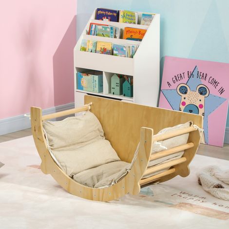 Arco de escalada, mecedora y mesa de juegos 3 en 1 con cojín, fabricado en madera natural, para niños de 18 a 48 meses.