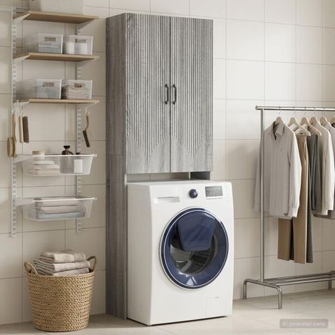 Armoire De Toilette HOORN Sonoma Gris 66 X 25,5 X 190 Cm, Bois D'ingénierie (1/4)
