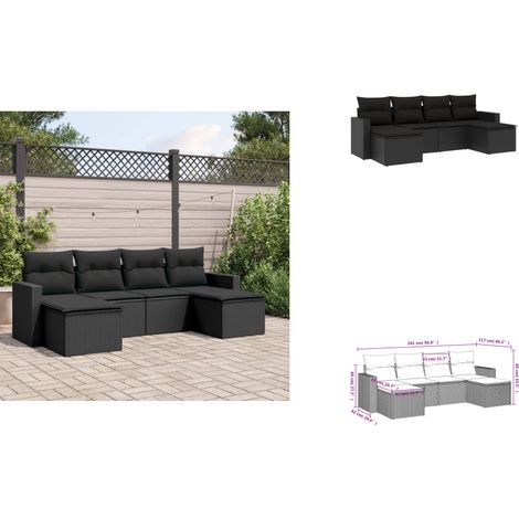 Salon de jardin 6 pcs avec coussins noir résine tressée - Salon De Jardin - Mobilier Extérieur - Salon D'extérieur - Set De Canapé - Résine Tressée (1/3)