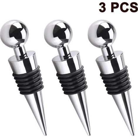 Bouchon À Bouteille En Alliage D'aluminium - Joint En Silicone Noir - Pour Vin Rouge Whisky Champagne - Lot De 3 (1/5)