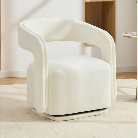 Fauteuil pivotant 70x65.5x74 cm blanc en chenille avec rotation 360° (1/4)