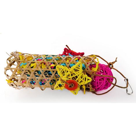 Balançoire en bois tressé de bambou coloré, jouets pour oiseaux et accessoires pour cage (1/3)