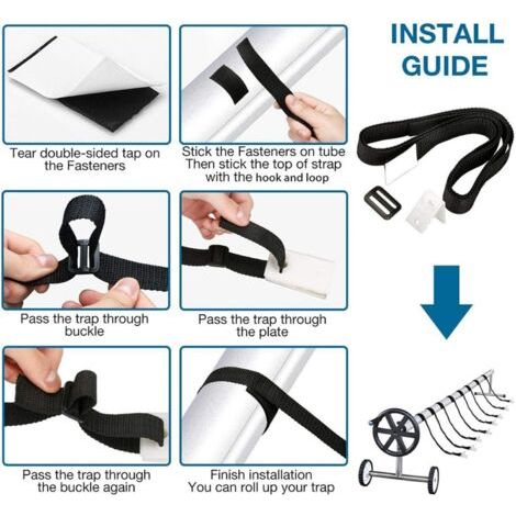 8 Pièces enrouleur de bâche pour piscine sangles et clips de fixation pour les enrouleurs moulinet de couverture solaire de piscine pour tube solaire de moulinet de piscine creusée (1/4)