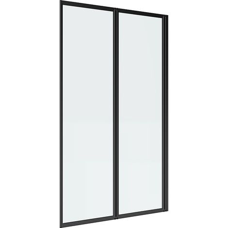 Vente-Unique – Pare-baignoire pliant en métal noir mat 80x140 cm – Verre trempé 4 mm – Aluminium – Montage facile