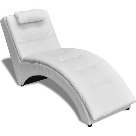 vidaXL Chaise longue avec oreiller Blanc Similicuir (1/5)