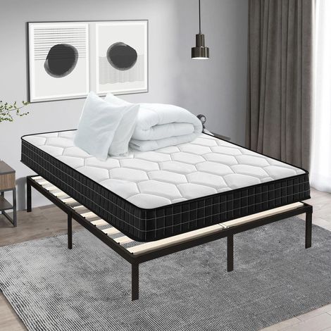 Iztoss – Ensemble sommier et matelas 160x200 cm – Matelas respirant avec soutien en lattes – 2 oreillers et couette inclus – Installation rapide en 30 min