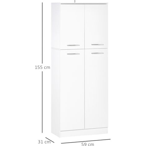 Armario Alto de 2 Puertas Mueble Auxiliar Almacenaje Multifuncional con 5 Estantes Ajustables59x31x155 cm Blanco (1/5)
