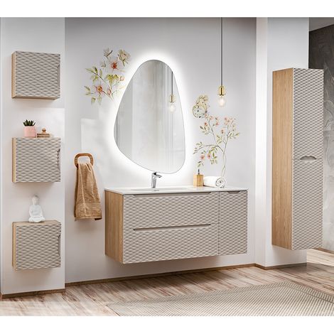 Badmöbel Set 6-teilig mit 120cm Waschtisch, Eiche mit beige, OLUO-56-BEIGE (1/5)