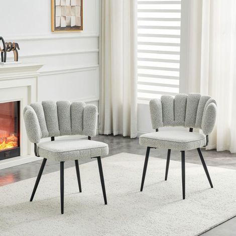Lot de chaises 2 pièces dossier fleuri chaise revêtement velours velours gris clair pieds métal noirs style européen (1/5)