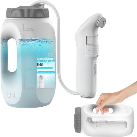 Pulvérisateur de Bidet Portable pour Salle de Bain, Bidet Portable Électrique de Voyage, Hygiene des Parties Intimes avec Réservoir 2,5 L pour Voiture, Salle de Bain, Toilette, Camping, Noir (1/5)