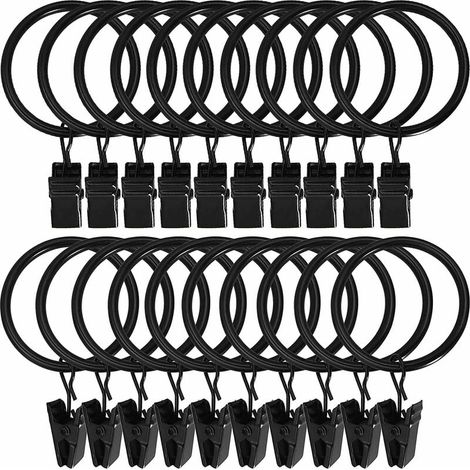 Set of 30 Decorative Curtain Rings, Solid Metal, Rustproof Vintage Clips, Fits Curtain Rods up to 1" in Diameter, Black (1/5)