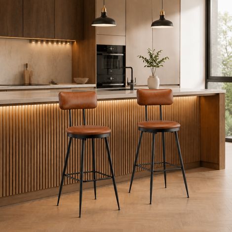 Lot de 2 Chaise de Bar avec Sièges Rembourrés, tabourets hauts 38x39.7x92 cm, Chaise Haute Cuisine avec Repose, Siège de Cuisine, pieds métalliques robustes, Pour cuisine et salle à manger (1/5)