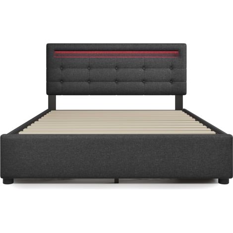 Lit coffre capitonné gris 140x200 cm avec éclairage LED, 4 tiroirs et tête de lit réglable (1/5)
