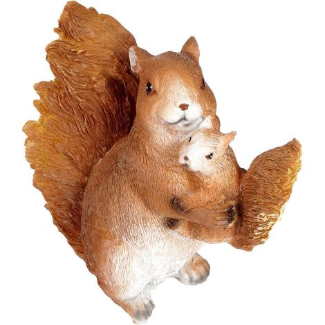 Figurine de jardin écureuil avec ourson - Pierre synthétique détaillée