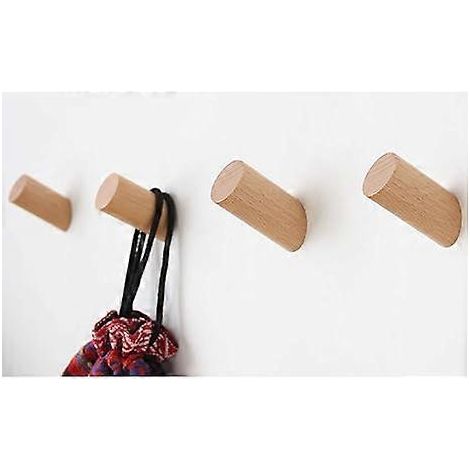 Crochets muraux en bois, lot de 4 crochets pour manteaux, crochets muraux rustiques en bois, crochets robustes pour peignoirs et chapeaux  (1/5)