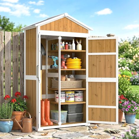 Armoire de jardin abri de jardin étanche en métal double porte avec toit pour outils de jardinage naturel 105x55x179cm style élégant
