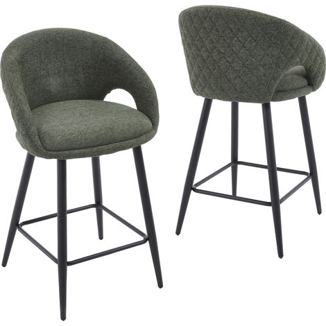 Wahson Barhocker 2er Set, Barstühle mit Rückenlehne Gepolsterte Küchenhocker mit Metallgestell aus Chenille, Grün (1/5)