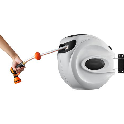 Mophorn Einziehbare Gartens ch lauch rolle-1/2 "x 131,23 ft Wand montage schwer mit 9-Muster-Düse, beliebiger Länge, automatischem Rücklauf-Slow-Rewind-System und 180 °-Schwenk halterung