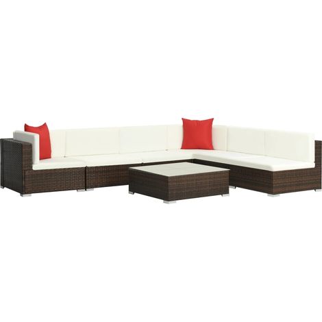Maison Exclusive - Set Divani da Giardino 7 pz con Cuscini in Polyrattan Marrone (1/5)