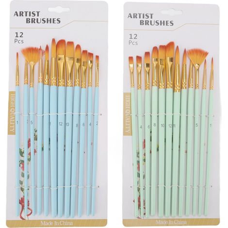Pinceaux à peinture acrylique poils en nylon bleu vert manche en bois largement utilisés pour l'artisanat du visage des artistes (1/2)