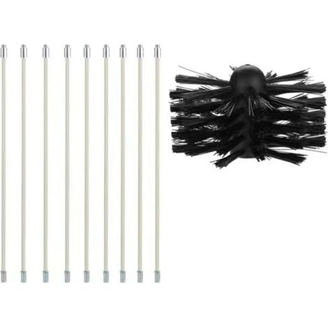 Kit Brosse de Cheminée, Outil Nettoyage pour Cheminées Brosse Kit de Ramonage Ccontient 9 (40cm Tiges Flexibles et 1 (100mm) Tête de kit de ramonage du Poêle à Granulés pour Poêle à Pellet