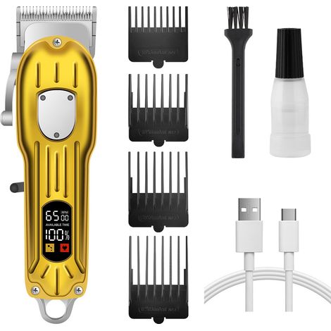 Tondeuse à cheveux électrique professionnelle rechargeable par USB pour hommes avec écran LCD numérique doré (1/4)