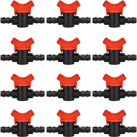 12 PCS Garden Hose Tap, 16mm Irrigation Hose Valve, Plastic Shut-Off Valve Fitting for Outdoor Garden Water Valve Control (Black + Red) (1/5)