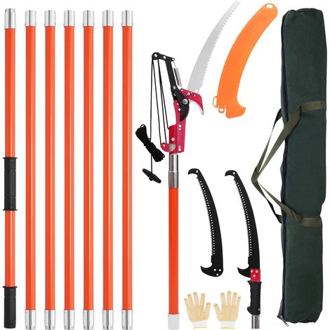 Coupe Branche Telescopique, 2m-8m Scie à élaguer Télescopique, Elagueuse sur Perche pour Tailler Les Paumes et Arbustes (8 Tiges Jonction) (1/5)