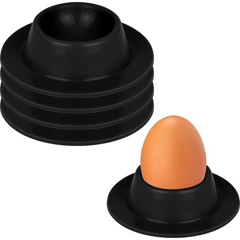 Lot de 4 Coquetiers, Silicone Noir, Support Oeuf Rond, Empilables, Lavable, Pour Petit Déjeuner et Pique-nique (1/5)