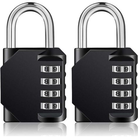 Cadenas Code 4 Chiffres, Cadenas Casier Pour Vestiaire Sport, Scolaire, College, Cadenas a Code Pour Casier, Abri de Jardin (2 Pièces, Noir) (1/4)