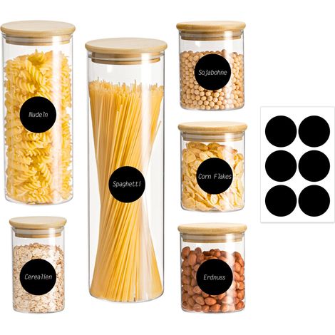 Lot de 6 boîtes de conservation en verre avec couvercle - 300 ml (3 pièces) - 500 ml - 1000 ml - 2100 ml - Verres à épices hermétiques pour pâtes, spaghettis, céréales, haricots (1/5)