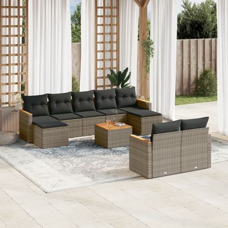 vidaXL Set Divano da Giardino 10 pz con Cuscini Grigio in Polyrattan (1/5)