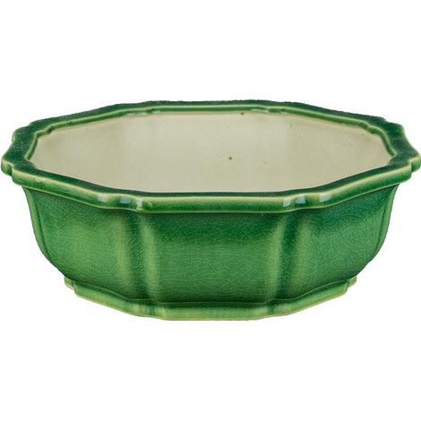 Vaso per bonsai ottagonale in gres smaltato verde 8x8x3,5 cm - YM9c