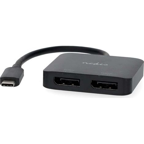 Adaptador USB-C™  USB 3.2 generación 1  USB-C™ macho  2x Displayport hembra  4K@60Hz  0,20m  Redondo  Niquelado  PVC  Negro  Caja