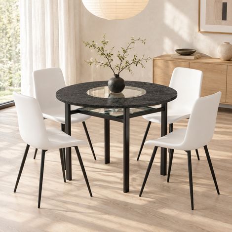 MEUBLIV Set da pranzo rotondo 100 cm nero e bianco con 4 sedie in PU e vetro (1/5)