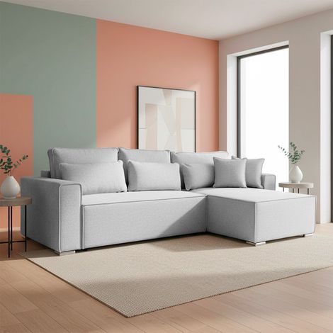Divano Angolare Emily grigio con Letto Easy Open, Contenitore e Penisola Reversibile – Comfort e Design per il Living (1/5)