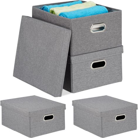 4x Scatola Portaoggetti con Coperchio, Set di Cestini Pieghevoli da 25 L l’uno, Box Salvaspazio 20,5x34,5x42, Grigio (1/5)