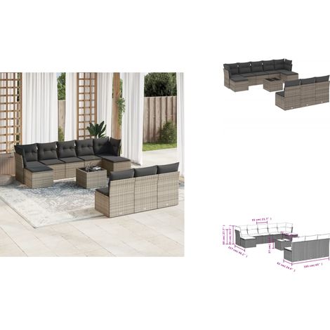 Salon de jardin 11 pcs avec coussins gris résine tressée - Ensemble Salon De Jardin - Mobilier De Jardin - Salon De Jardin Design - Canapé D'extérieur - Set Salon Exterieur (1/3)