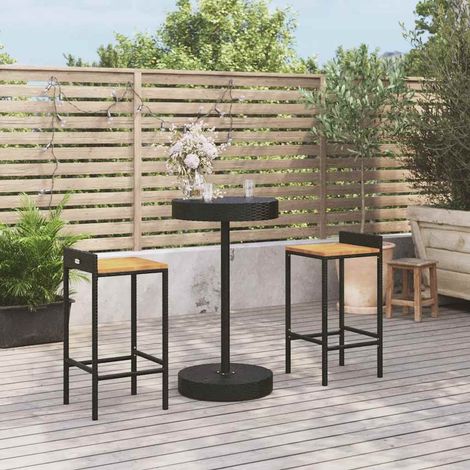 Ensemble de bar jardin 3 pcs-Bar d'extérieur noir poly rotin/bois massif acacia 283454 (1/5)