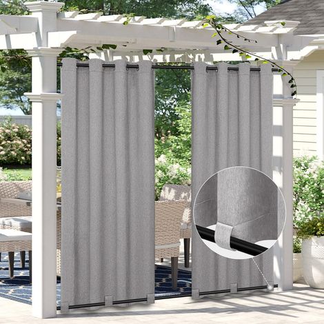 1 Panneau Rideau Extérieur Imperméable Aspect Lin Œillets Acier Tonnelle Terrasse 137x213cm Gris