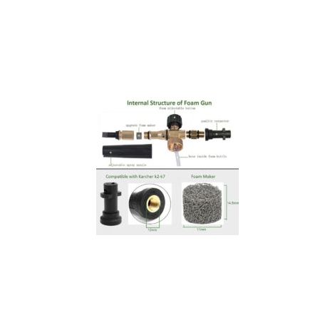 Cannone schiumogeno con lancia schiumogena compatibile con Krcher K2 K3 K4 K5 K6 K7, pistola schiumogena da 1 litro con ugello regolabile, accessorio per idropulitrici per autolavaggio - Crezuo