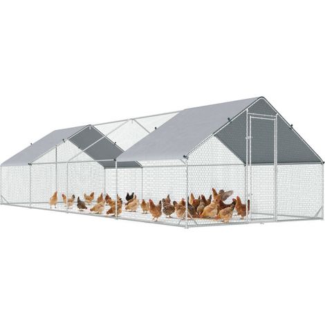 Enclos poulailler chenil volière extérieur 24 m² - Parc grillagé dim. 3L x 8l x 2H m - Espace Couvert - Acier galvanisé (1/5)