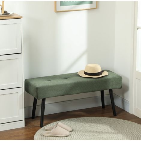 Banco tapizado capitoné verde 100x36x45 cm, asiento de poliéster y patas de acero MEUBLIV (1/5)