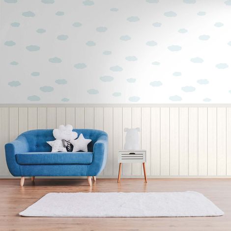 Papier peint nuages pour chambre d'enfant Papier peint en Vlies bleu et blanc pastel avec motif de nuages, pour chambre de bébé (1/4)