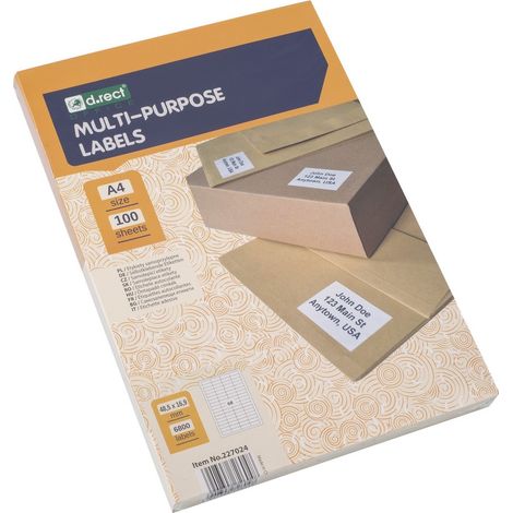 Etichette autoadesive rettangolari formato A4, 68 pezzi, 48,5x16,9 cm, 100 fogli (1/2)