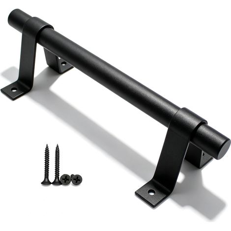 Poignée de Porte de Grange, Poignée de Porte en Acier au Carbone Solide Noir de 200 mm de Long, Poignées de Porte Coulissante pour Placard de Cuisine (1/4)